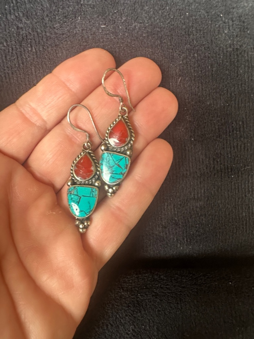 Turquoise and Red Teardrop Dangle Earrings - Women Jewelry